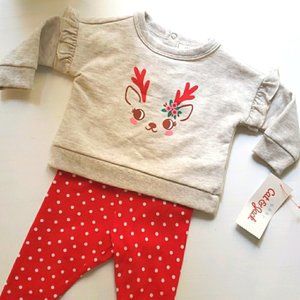 NWT Cat & Jack Baby Girl Reindeer Christmas Holiday Set
